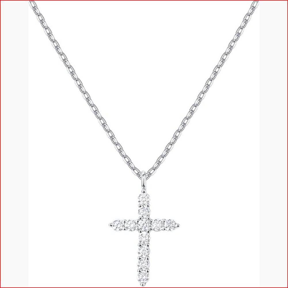 14K Gold Plated Cubic Zirconia Cross Pendant Necklace for Women